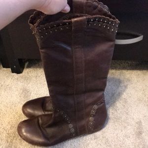 Brown leather boots